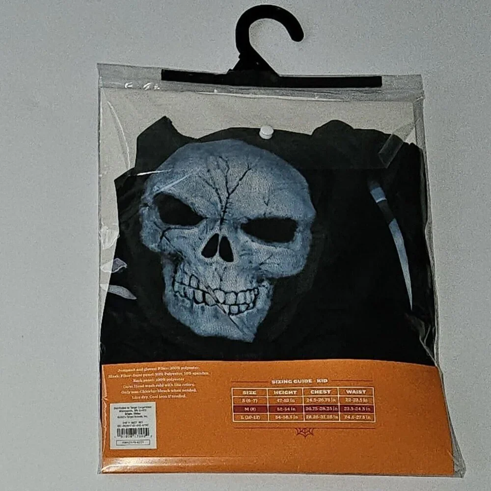 NEW X-Ray Skeleton Halloween Costume Kids Boy Girl Medium Jumpsuit Mask Gloves